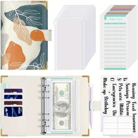 Resim Fermuarlı Zarflı Bohemian Bütçe Dosyalayıcı, Bütçeleme için A6 Nakit Zarf Dosyalayıcı, 12 Bütçe Sayfalı PU Deri Boho Mermer Planlayıcı Cüzdan, 22 Etiket Etiketi - Taşınabilir Para Düzenleyici 