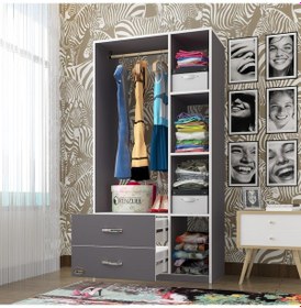 Resim Kenzlife giysi dolabı hülagü 175*90*40 gri gardırop 2 çekmeceli 