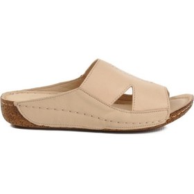 Resim Aspor Bej Hakiki Deri Kadın Düz Terlik Çok Renkli 