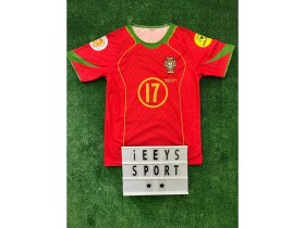 Resim Nostalji Portekiz 2004 Avrupa Şampiyonası Cristiano Ronaldo Kısa Kol Retro Forma 