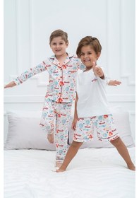 Resim For You Kids 4 Lü Kırmızı Biyeli Uçak Desen Pijama Takımı Beyaz|2-3 Yaş 