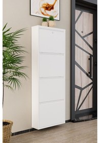 Resim Kilitli 4 Kapaklı Metal Ayakkabılık Beyaz Beyaz 