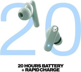 Resim Skullcandy Smokin' Buds Kablosuz Kulaklıklar, Bluetooth Kulaklıklar, Gürültü Yalıtım Fit 20 Saate Kadar Pil, IPX4 Ter ve Suya Dayanıklı, iPhone Android için Mikrofon - Preppy Sage 