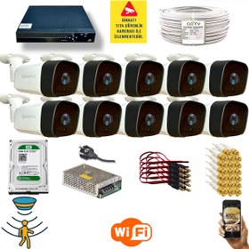 Resim Qromax 10 Kamerali Set - Hareket Algilayan Gece Görüşlü 36 Ir Led 5mp Sony Lensli 1080p Full Hd Metal Kasa Güvenlik Kamerasi Seti 5236 