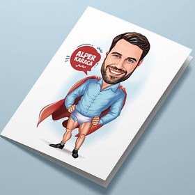 Resim Çakma Süper Kahraman Karikatürlü Tebrik Kartı 