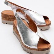 Resim Blom Gümüş Hakiki Deri Kadın Dolgu Topuk Sandalet Gümüş 