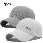 Resim 2 adet Hızlı Kuruyan Polyester Beyzbol Şapkaları - Açık Hava Bisikleti ve Yürüyüş için Nefes Alabilen, Hafif Spor Şapkaları, Gri Logolu Beyaz, Açık Hava Başlığı| Spor Şapka| Hafif Şapka 