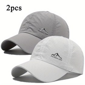 Resim 2 adet Hızlı Kuruyan Polyester Beyzbol Şapkaları - Açık Hava Bisikleti ve Yürüyüş için Nefes Alabilen, Hafif Spor Şapkaları, Gri Logolu Beyaz, Açık Hava Başlığı| Spor Şapka| Hafif Şapka 