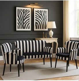 Resim Azra Mobilya Çay Seti Koltuk Takımı Salon Balkon Kafe Ofis Kollu Oturma Grubu 2 1 1 Siyah Beyaz 