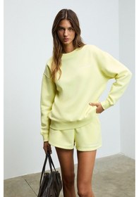 Resim Jennıfer Kadın Organik Pamuklu Nakışlı Yuvarlak Yakalı Oversize Sarı Sweatshirt 