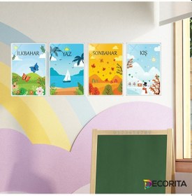 Resim Decorita Okul | Cam Pano | 4'Lü Set Mevsimler | 20Cm X 30Cm 