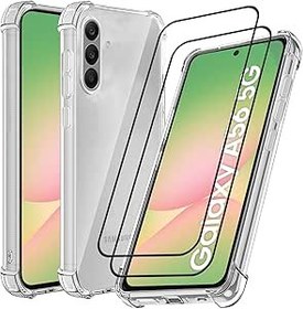 Resim Samsung A56 5G için Kılıf, 2 Parça Temperli Cam Ekran Korumalı Galaxy A56 5G Kılıf, Darbeye Dayanıklı Silikon Koruyucu Kılıf, İnce Yumuşak TPU Kılıf Kapak - 6,7 İnç - (Şeffaf) 