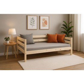 Resim Ahşap Sedir Kanepe 90x190 Cm İç Ölçü Mindersiz Doğal Natural Masif Ahşap Bej 