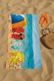 Resim denizlicotton Plaj havlusu, 80 x 150 cm Baskılı Havlu, Deniz Havlusu, Şezlong Havlusu Terlikler-75 x 150 