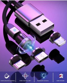 Resim 3 In 1 Şarj Kablosu Manyetik Led Işıklı Hızlı Şarj 3A Usb-C 