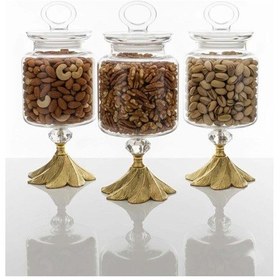 Resim Ayaklı Dekoratif Cam Şekerlik / Drajelik / Kurabiyelik / Çerezlik 1000 Ml Altın 