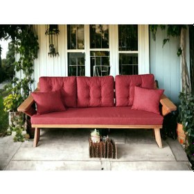 Resim Berlin Masif Ahşap Koltuk Kestane Ağacı3+1+1+masa+puf Takımı B Kt Kırmızı 