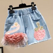 Resim Çekici Kızlar için Açık Mavi Kot Şortlar Flamingo & Gül Nakışlı - %100 Pamuk, Yazlık Günlük Giyim Elastik Bel Bandı & Fırfırlı Etek Detayı ile, Dış Mekanlar için Mükemmel 