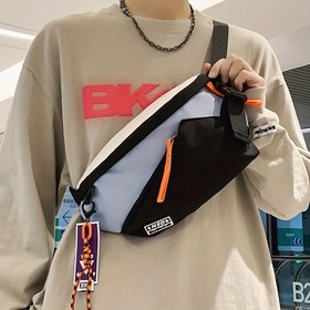 Resim Erkekler için Pendantlı Çok Cepli Göğüs Çantası - Sokak Stili Omuz Çantası, Crossbody Göğüs Çanta, Çok Fonksiyonlu Bel Paketi, Hip Hop Telefon Cebi Nylon Bel Çantası 