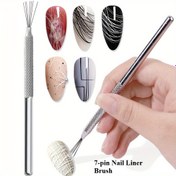 Resim 1 adet 7 Delikli Tırnak Sanatı Kalemi, Çizgi Hattı Tırnak Sanatı Kalemi, Paslanmaz Çelik Saplı Bükülebilir İğne, Ultra İnce Çizgi Tırnak Fırçası, Örümcek Jel Tırnak Sanatı Aracı, Tırnak Hattı Boyama Aracı, Çizim Kalemi 