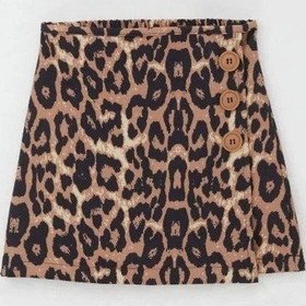Resim Kız Çocuk Leopar Desenli Şort Etek-15496 Kahverengi 