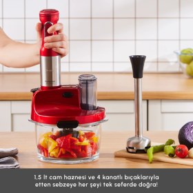 Resim Karaca Mastermaid Prosteel Cam Mutfak Robotu Uzun Blender Ayaklı 6 Bıçaklı 2500 W Imperial Red 