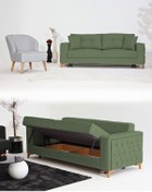 Resim Velura Home & Living Nola Koltuk Takımı 3+1 & Bazalı Yataklı Koltuk & Kanepe - Keten 