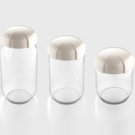 Resim Renga Rhea Bej Kapaklı 3 Boy Cam Kavanoz Seti 131010 Bej 