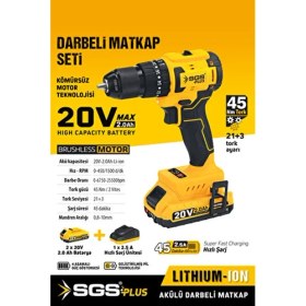Resim SGS Plus Darbeli Akülü Vidalama Matkap Seti 20 Volt 2 Amper Li-ion Akü ile 0,8-10 mm Mandren 