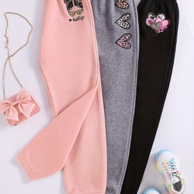 Resim 3 Parça Rahat Kız Çocukları Polar Astarlı Jogger Takımı - Yumuşak Polyester Karışım, Karikatür Baskı, Esnek Bel, Günlük Örme Kumaş, Sonbahar/Kış İçin Mükemmel, Dış Mekan İçin Uygun 