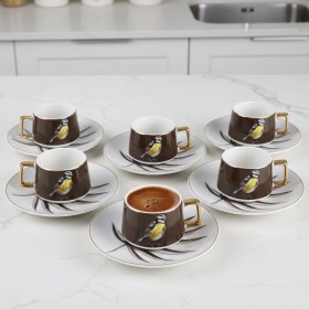 Resim Brown Birdy Kuş Figürlü 6 Kişilik Porselen Fincan Takımı Kahverengi 