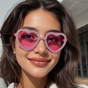 Resim 1 adet Sevimli Pembe Kalp Şekilli Rhinestone Dekoratif Gözlük, Partiler ve Toplantılar İçin Gerekli. 