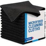 Resim 12 Adet Siyah Mikrofiber Mutfak Temizlik Bezleri - Dayanıklı, Yeniden Kullanılabilir, Yüksek Emicilik, Solmaya Karşı Dirençli, Sadece Elde Yıkama, Modern Mutfaklar İçin Polyester Kare Bulaşık Havluları, Mutfak Havluları 