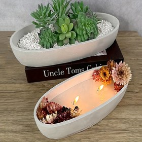Resim Kendi Beton Mumluk ve Sukulent Saksısı için Silikon Kalıp - Elips Çok Amaçlı Alçı Döküm Kalıbı Epoksi Reçine, Çimento Saklama Tepsisi ve Mum Kabı için 