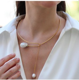 Resim Barok İnci Gold Sarkıt Gümüş Gerdanlık Gümüş 