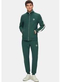 Resim Salvador Koyu Yeşil Daralan Kesim Paçası Lastikli Baskılı Standard Fit Erkek Eşofman Alt Koyu Yeşil 