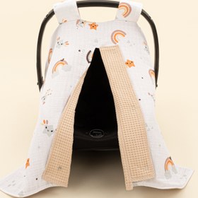 Resim Puset Örtüsü - Çift Taraflı - Bej Petek - Turuncu Gökkuşağı 