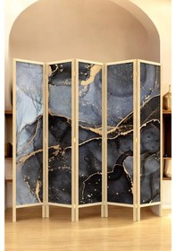 Resim Doğal Ahşap Soyut 5 Kanat Paravan Seperatör Oda Bölme Fp-224131 