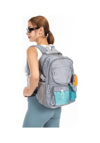 Resim Seyahat, Okul Ve Günlük Kullanım İçin Suya Dayanıklı Laptop Bölmeli Sırt Çantası - Gri Azur Mavi 