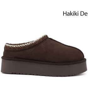 Resim Gönderi R Kahve Nubuk W Tazz Kalın Tabanlı Hakiki Deri Kürklü Terlik Kahverengi Nubuk 