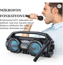Resim Trend Store Bluetooth Kablosuz Hoparlör Kablolu Mikrofonlu Karaoke RGB Işıklı USB AUX FM Radyo SD Destekli 