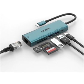 Resim Sones Onten Uc122 6'sı 1 Arada Usb-c / Type-c'den Sd'ye + Tf Kart + 5v Girişli Ve 100mbps Ağ Kartlı Usb 3.0 Hub 