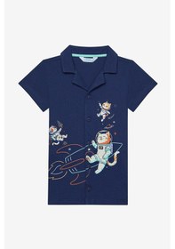 Resim Penti Erkek Çocuk Catstronaut Gömlek Pamuklu Koyu Mavi Pijama Takımı 