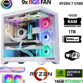 Resim Xaser Sovax50 R7 5700X 16 GB 1 TB SSD 16 GB RTX5060Tİ Free Dos Masaüstü Oyuncu Bilgisayarı 