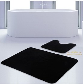 Resim Unicolor Düz Siyah 2Li Banyo Paspası Seti Kaymaz Klozet Takımı Siyah 