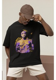 Resim Tasarım Tupac Rapper Şarkıcı 2pac Baskılı Unisex Oversize Tişört Siyah 