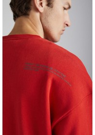 Resim Grimelange Santıagos Erkek Kangruru Cepli Fermuar Detaylı Arkası Yazı Baskılı Kırmızı Sweatshirt 