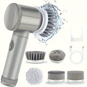 Resim 1 Set 5-in-1 Elektrikli Dönen Zemin Yıkayıcısı, 5 Değiştirilebilir Fırça Başlığı ile, Elektrikli Kablosuz Temizlik Fırçası, Elde Taşınabilir Şarj Edilebilir Duş Zemin Yıkayıcısı, Banyo, Mutfak, Küvet, Fayans, Duş, Temizlik Malzemeleri, Noel Malzemeleri 