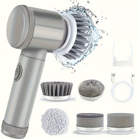 Resim 1 Set 5-in-1 Elektrikli Dönen Zemin Yıkayıcısı, 5 Değiştirilebilir Fırça Başlığı ile, Elektrikli Kablosuz Temizlik Fırçası, Elde Taşınabilir Şarj Edilebilir Duş Zemin Yıkayıcısı, Banyo, Mutfak, Küvet, Fayans, Duş, Temizlik Malzemeleri, Noel Malzemeleri 