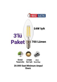 Resim Horoz 6 Watt E14 Duylu Rustik Led Ampul Sarı Işık Avize Ampulu İnce Duylu Mum Ampul 700 Lümen 
